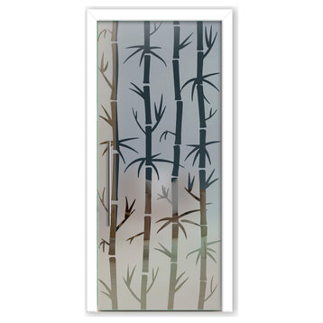 Frameless Glass Pocket Sliding Door With  Frosted Desings, 32"x81", T Handle, Semi-Private