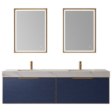 Alicante Vanity With Stone Countertop, Classic Blue, 72", With Mirror