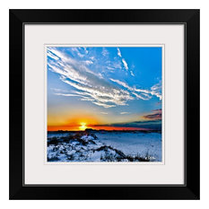 "Red Sun White Cloud Blue Sand Hills Landscape" Black Framed Art Print, 20"x2