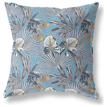 20" Gray Blue Tropical Indoor Outdoor Throw Pillow