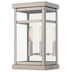 Livex Lighting - Livex Lighting 20702-91 Hopewell - 12.75"Two Light Outdoor Wall Lantern - The design of the Hopewell outdoor wall lantern giHopewell 12.75"Two L Brushed Nickel Clear *UL Approved: YES Energy Star Qualified: n/a ADA Certified: n/a  *Number of Lights: Lamp: 2-*Wattage:60w Candelabra Base bulb(s) *Bulb Included:No *Bulb Type:Candelabra Base *Finish Type:Brushed Nickel