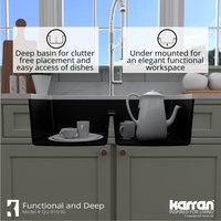 Karran 32" Undermount Double Bowl 50/50 Quartz Kitchen Sink Kit, Black