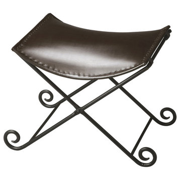 Dark Brown Leather and Metal Stool