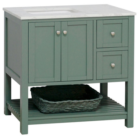 Lakeshore 36" Bathroom Vanity, Sage Green, Engineered Carrara