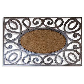 Natural Coir & Rubber 38x23, Thick Durable Doormats, Paisley Bronze