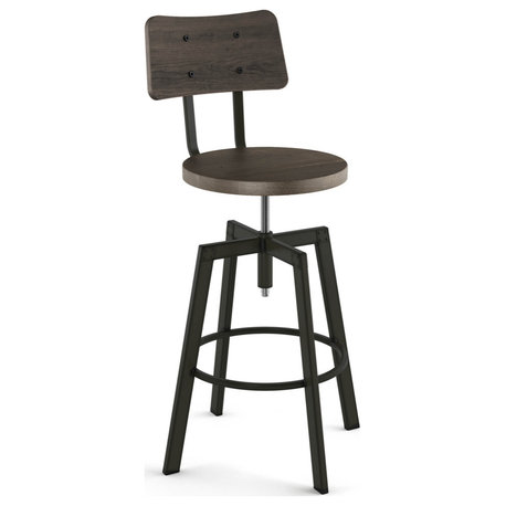 Amisco Woodland Adjustable Stool, Dark Grey Distressed Wood / Dark Brown Semi-Transparent Metal