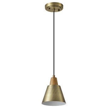 Industrial Metal Pendant Lighting With Wood Grain for Kitchen Island, Gold