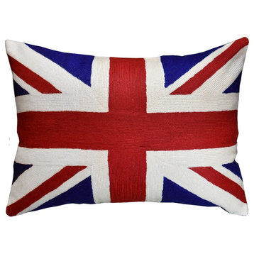 Lumbar British Flag Union Jack Red/Blue Pillow Cover Handmade Wool 14X20"