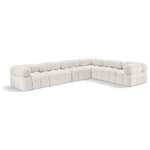 Meridian Furniture - Ames Boucle Fabric L-Shaped Modular Sectional, Cream, 6-Piece: 3 Armless Chair, 3 Corner Chair - Introduce a touch of modern sophistication to your living area with the exquisite Ames Boucle Fabric Sectional. With plush cream boucle fabric and unique design, it will elevate the visual appeal of your living space. This elegant and captivating sectional can be mixed and matched with other pieces from the collection to create an endless array of stunning looks. So, get ready to transform your living area into an inviting and stylish haven with the Ames Boucle Fabric Sectional.