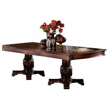 46" X 96" X 31" Cherry Wood Poly Resin Dining Table Wdouble Pedestal