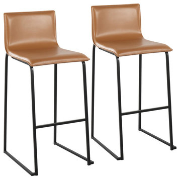 Mara Contemporary Barstool, Black Steel/Camel Faux Leather, Set of 2