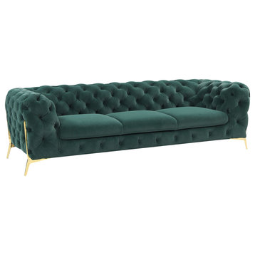 Divani Casa Quincey Transitional Emerald Green Velvet Sofa