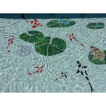 Koi Fish & Lily Pads Ceramic Swimming Pool Mosaic 48"x37"