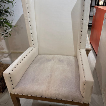 Wesley Wingback Chair in Mahogany with White Hair-On Leather Cushion