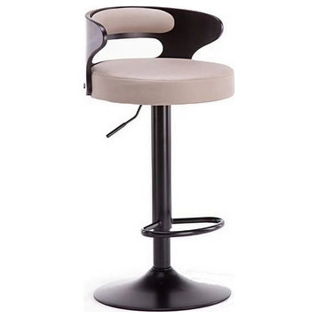 Minimalistic Black Leg Leather Bar Chair, Khaki, Black Backrest