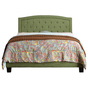 Vittoria Upholstered Tufted Panel Bed, Green, Queen