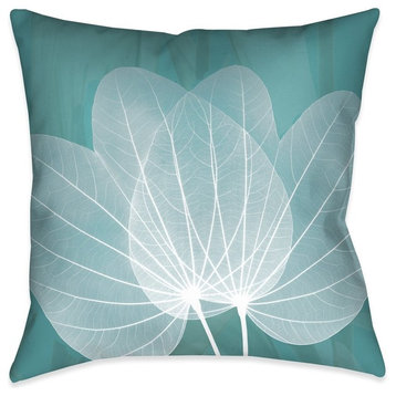 Laural Home Teal Leaves Outdoor Decorative Pillow, 18"x18"