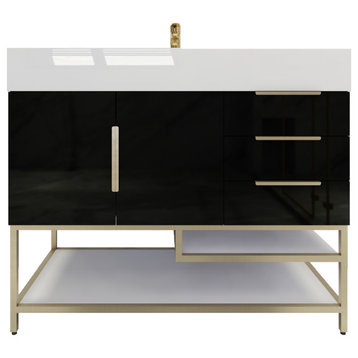 Madison 42" Free Standing Vanity with Reinforced Acrylic Sink/Right Drawers, High Gloss Black