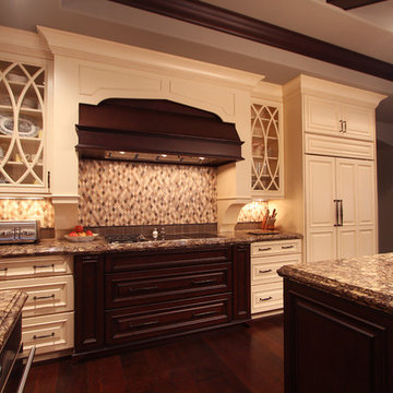 Wolf Cooking Modules under Custom Wood Hood