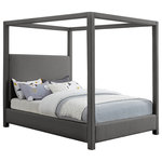 Meridian Furniture - Emerson Upholstered Bed, Gray, King, Linen Textured Fabric - Get plenty of Z's when you sleep in this Emerson grey linen textured fabric king bed. This canopy bed is fit for a king, with four posts providing a luxurious frame for your mattress. Its mid-century modern design and rich grey linen textured fabric gives the bedframe a cozy feel, making it a wonderful addition to any sleeping space. With its unique blend of wood, linen textured, and foam construction, this Emerson king sized bed is both sturdy and large enough to fit royalty.
