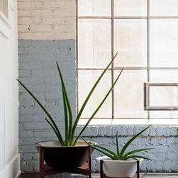 Case Study Wok Planter with Wood Stand - Indoor Pots And Planters