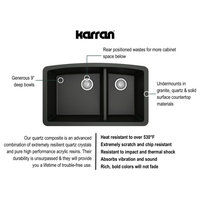 Karran Undermount Quartz 32" 60/40 Double Bowl Kitchen Sink, Black
