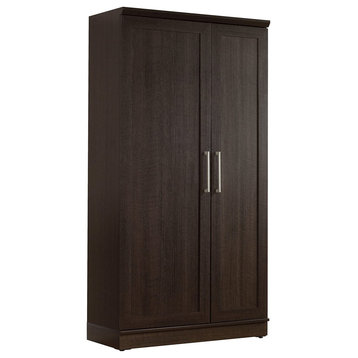 Contemporary Tall Storage Cabinet, Doors With Adjustable Shelves, Dakota Oak