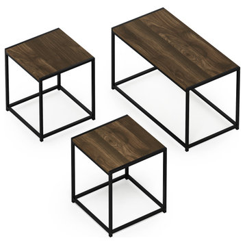 Living Room Table Set with One Coffee Table and Two End Tables, Columbia Walnut