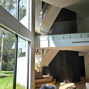 Project #129 | Modern White Oak Staircase with Slanted Risers
