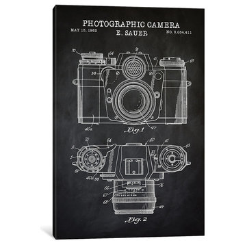 1962 Sauer Camera, Black by PatentPrintStore Canvas Print, 18"x12"x1.5"