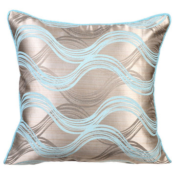 Blue Decorative Pillows 20"x20" Sofa Pillow Covers, Swirls Jacquard Silk
