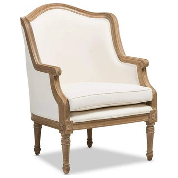 Classic French Accent Chair, Cedar Wood Frame With Turned Legs, Cushioned Seat