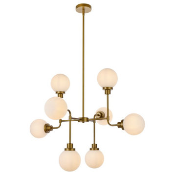 Hanson 8-Light Pendant in Brass & Frosted Shade