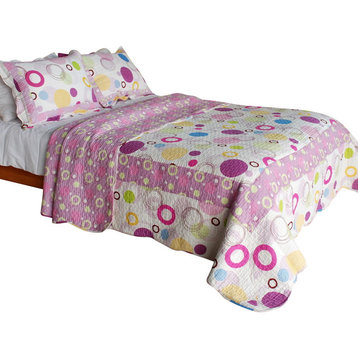 Colorful Bubble Cotton 3PC Vermicelli-Quilted Printed Quilt Set Full/Queen