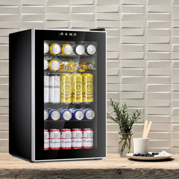 Beverage Refrigerator Cooler-85 Can Mini Fridge Glass Door Soda Beer Wine