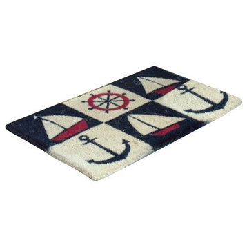 Vinyl Backed Nautical Printed 0.5" Thick Coco Doormat