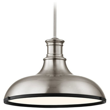 Industrial Pendant Light Satin Nickel and Black 15.63-Inch Wide
