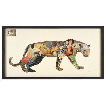 "The Jaguar" Hand-Made Dimensional Collage, Under Glass, A Shadow Box Frame