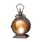 Metal Round Hanging Candle Lantern, Curved Glass Insert