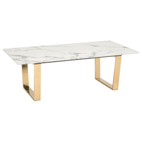 White Marble Top Coffee Table, Gold Base