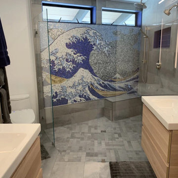 Crashing Waves - Glass Shower Niche Mosaic Tile Art - Mesh Backing