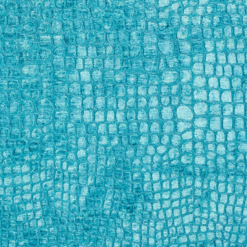 Aqua Turquoise Alligator Print Shiny Woven Velvet Upholstery Fabric By The Yard