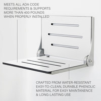 Silhouette Folding Wall Mount Shower Bench Seat, White Seat, Silver Frame