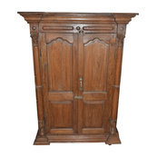 Mogul Interior - Consigned Antique Rustic Cabinet Distressed Doors Wardrobe Storage - Armoires And Wardrobes