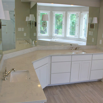 Bathroom, Tub-Surround and Shower Bench- Engineered Quartz (Bianco Marina)