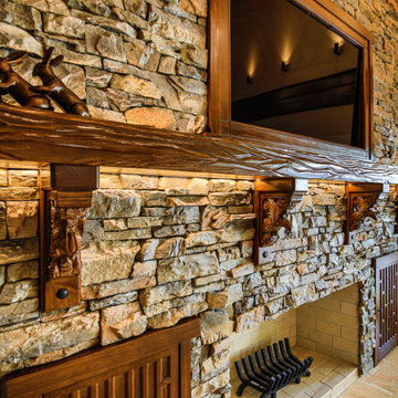 Wood Mantle with Carved Eagle Corbles