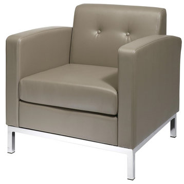 Modern Accent Chair, Chrome Base With Faux Leather Upholstered Seat, Smoke