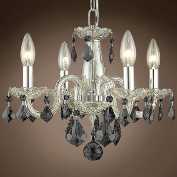 Victorian Design 4 Lt 15" Cognac Chandelier With Smoke Crystals & Led Bulb