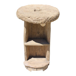 Rustic Raw Wood Round Top Open Display Stand Table cs5128E - Plate Stands And Hangers