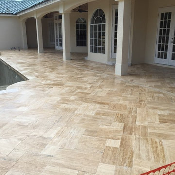 Complete Renovation adding a spa and Sunshelf,kitchen,vein cut Ivory Travertine